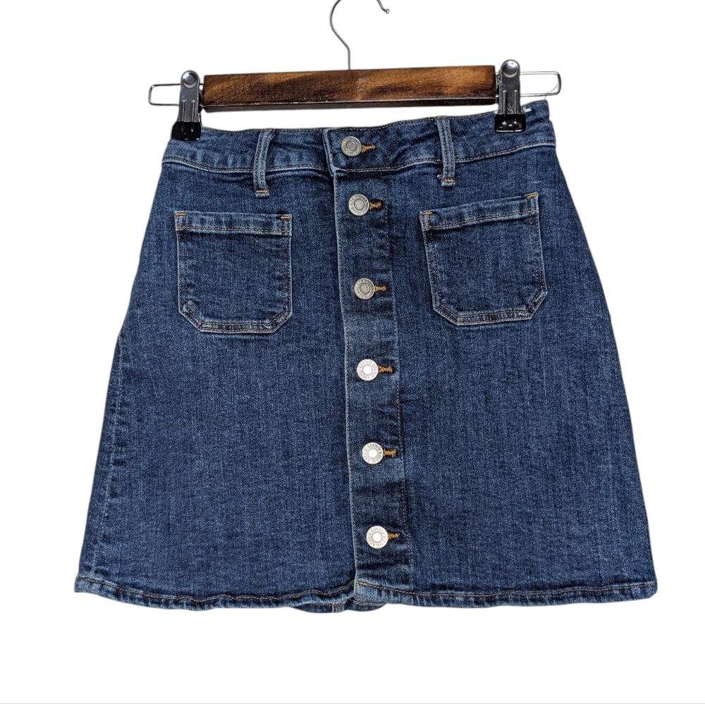 H&M Girls Kids Button Up A Line Blue Casual Mini Jean Skirt Size 10-11 Years